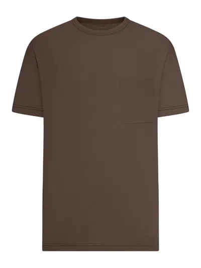 Lemaire Short-sleeved Boxy T-shirt In Heavy Jersey In Brown
