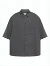Lemaire Boxy Short-sleeved Shirt With Classic Collar In Gray