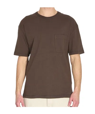 Lemaire Short-sleeved Boxy T-shirt In Heavy Jersey In Brown