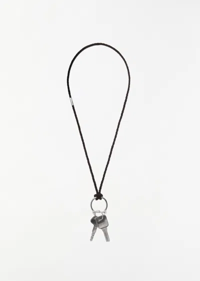 Lemaire Braided Leather Keyring Necklace In Silver