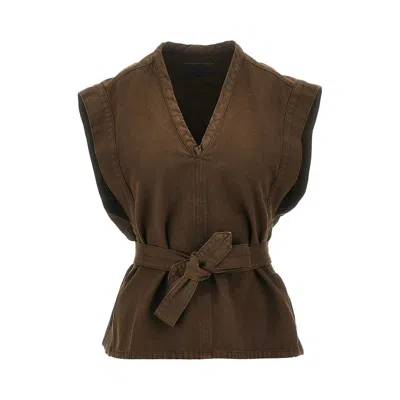 Lemaire Broken Twill Top With Belt T In Brown