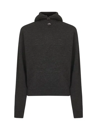 Lemaire Brown Alpaca Blend Sweater With Hood In Black