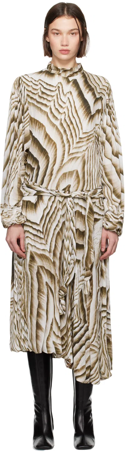 Lemaire Brown & Off-white Freelingwaters Edition Printed Knotted Midi Dress In Mu225 Light Brown