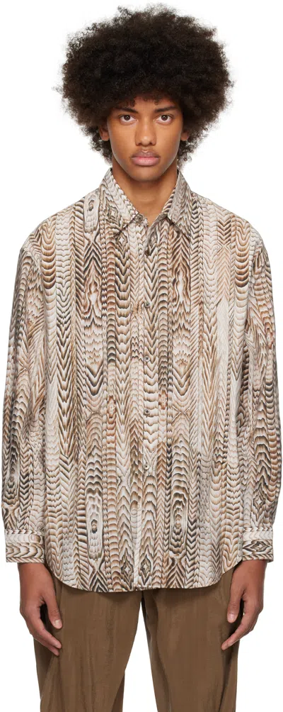 Lemaire Brown & Off-white Freelingwaters Edition Printed Shirt In Mu225 Light Brown /
