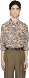 Lemaire Brown & Off-white Regular Shirt In Mu074 Cream / Espres