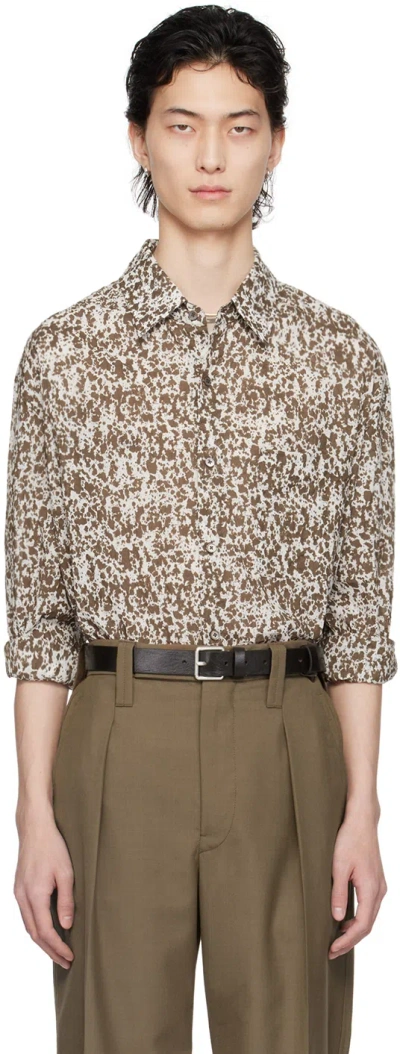 Lemaire Brown & Off-white Regular Shirt In Mu074 Cream / Espres