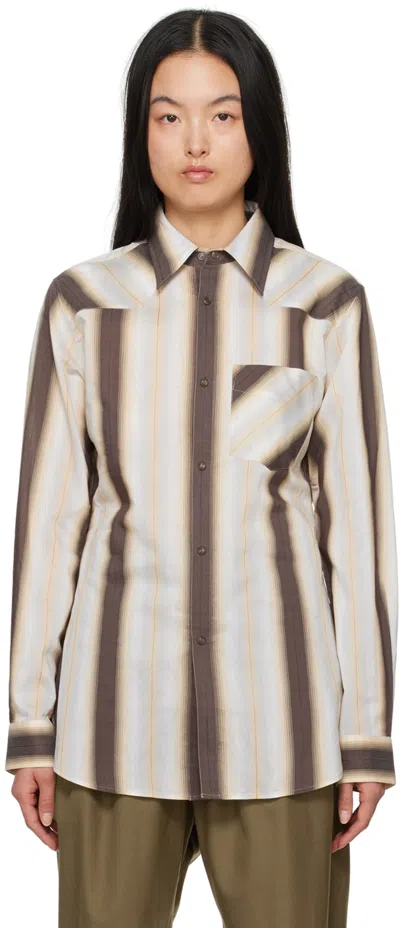 Lemaire Brown & Orange Stripe Shirt In Mu069 Brown / Apric
