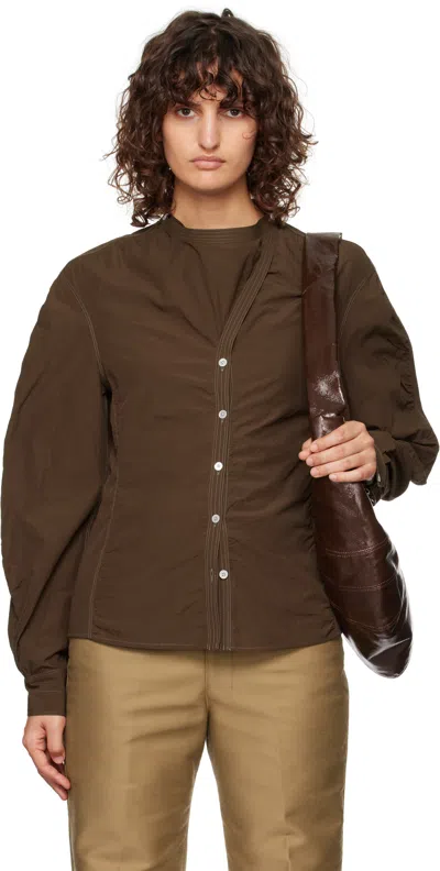 Lemaire Brown Asymmetrical Fitted Blouse In Br486 Dark Acajou
