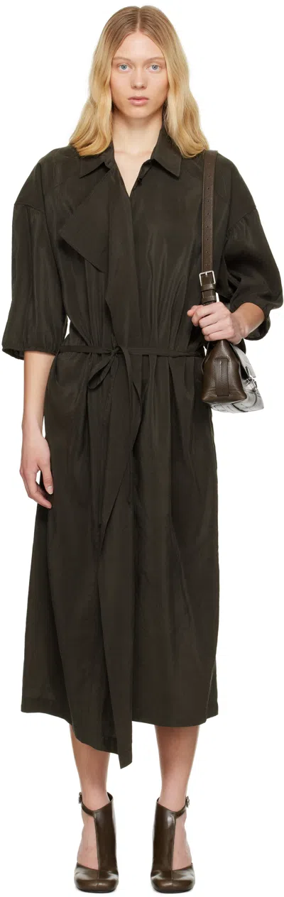 Lemaire Brown Asymmetrical Shirt Midi Dress In Darkespresso