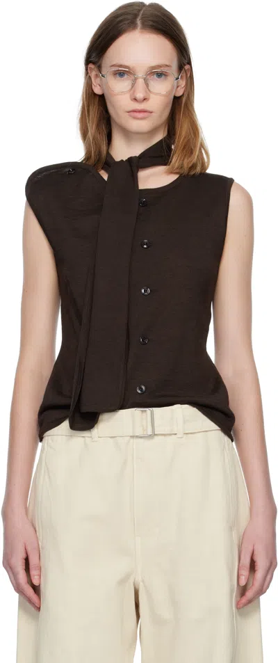 Lemaire Brown Asymmetrical Sleeveless Cardigan In Burgundy
