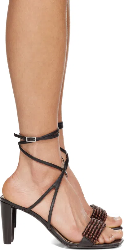 Lemaire Brown Beads Cross 80mm Heeled Sandals In Black