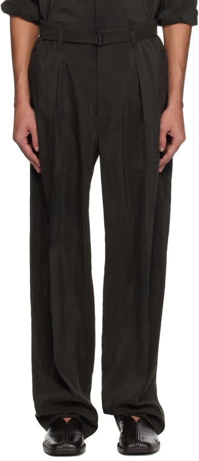 Lemaire Brown Belted Relaxed Trousers In Br507 Dark Espresso