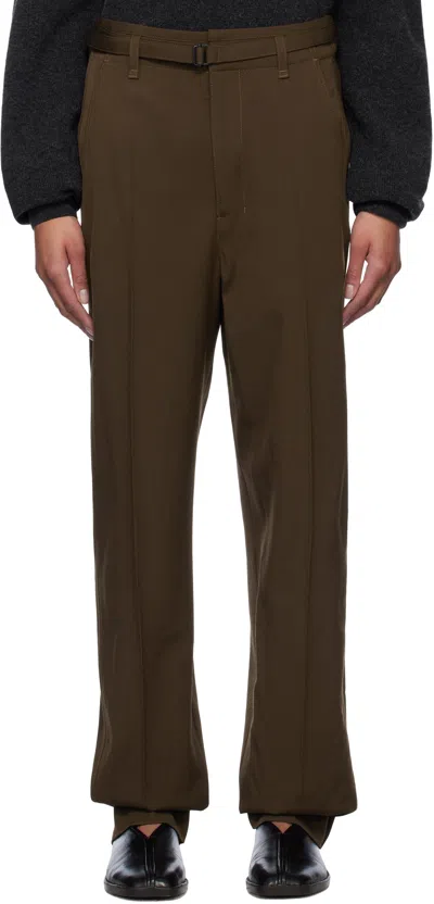 Lemaire Brown Belted Soft Tailored Trousers In Br485 Kobicha Brown