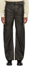Lemaire Brown Belted Twisted Leather Pants In Br507 Dark Espresso