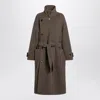Lemaire Brown Belted Wool Coat In Brown