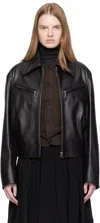 Lemaire Brown Boxy Leather Blouson Jacket In Black