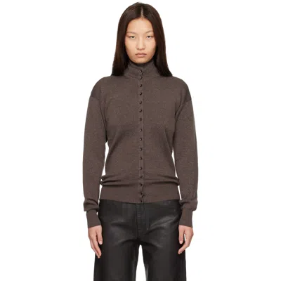 Lemaire Brown Buttoned Cardigan In Br538 Ecorce Melang
