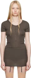 Lemaire Brown Buttoned Rib Bodysuit In Br449 Dark Brown