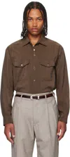 Lemaire Cuban-collar Patch-pocket Shirt In Brown
