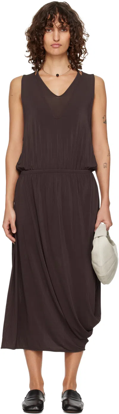 Lemaire Brown Double Layer Drape Midi Dress