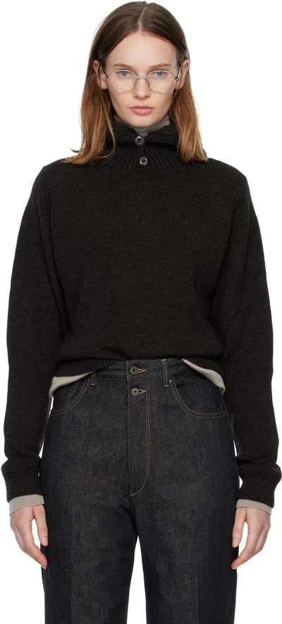 Lemaire Brown Hooded Sweater In Black