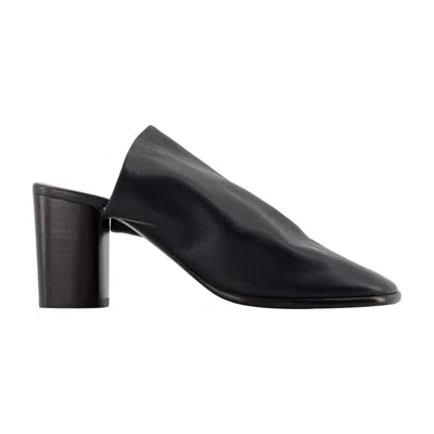 Lemaire Brown Lambskin Mules With Block Heel In Black