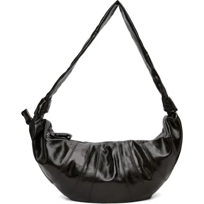 Lemaire Brown Large Croissant Coated Cotton Bag In Gr342 Obsidian Green