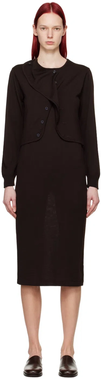 Lemaire Brown Layered Midi Dress In Br462 Pecan Brown