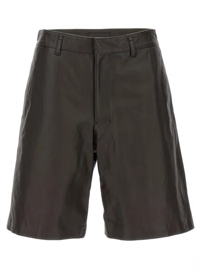 LEMAIRE BROWN LEATHER BERMUDA SHORTS