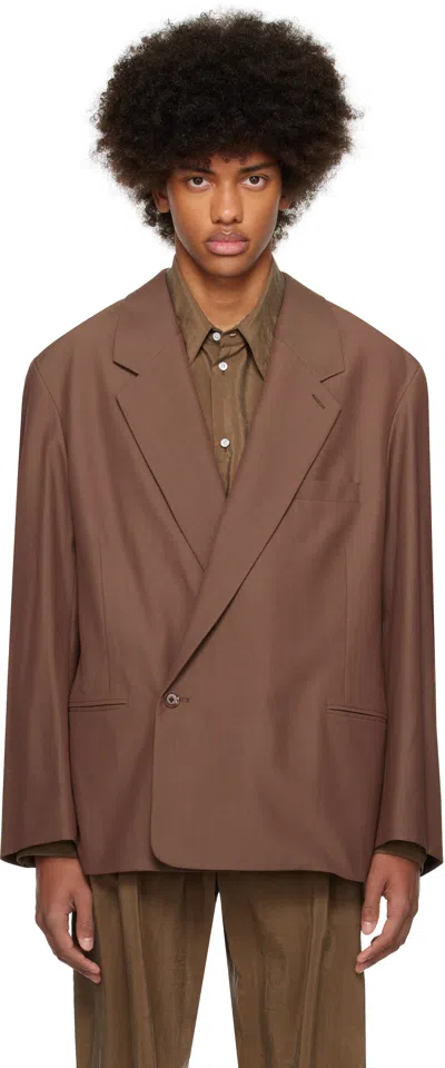 Lemaire Brown Maxi Double Breasted Blazer In Br429 Rosy Brown