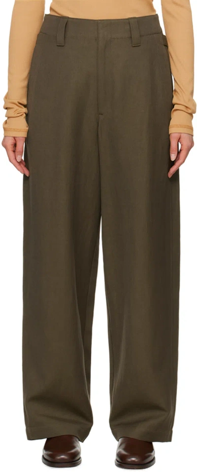 Lemaire Brown Maxi Trousers In Br441 Khaki Brown