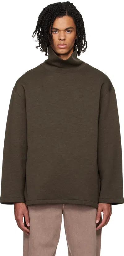 Lemaire Brown Mock Neck Sweatshirt In Br494 Dark Brown Mel