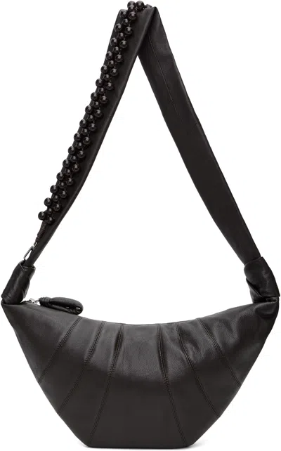 Lemaire Brown Pearls Medium Croissant Bag In Br490 Dark Chocolate