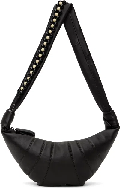 Lemaire Brown Pearls Medium Croissant Bag In Br490 Dark Chocolate