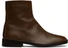 Lemaire Brown Piped Zipped Boots In Br520 Shiitake