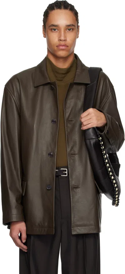 Lemaire Brown Relaxed Leather Jacket