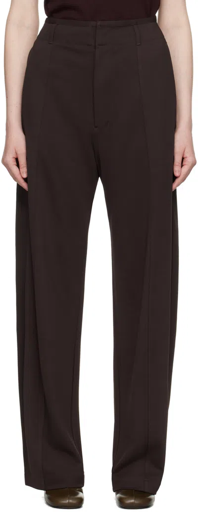 Lemaire Brown Relaxed Volume Trousers In Br522 Dark Cherry