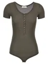 Lemaire Ribbed Viscose And Silk Blend Bodysuit In Brown