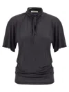 Lemaire Silk Crewneck Top With Knotted Scarf Detail In Black