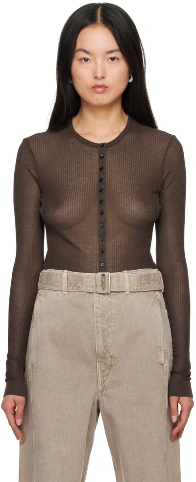 Lemaire Brown Seamless Cardigan In Br490 Dark Chocolate