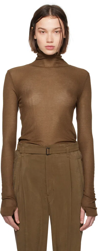 Lemaire Brown Seamless Turtleneck In Br451 Hazelnut Brown