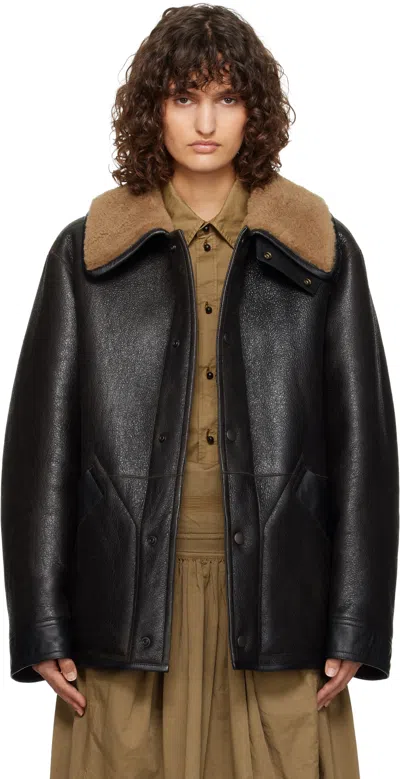 Lemaire Brown Shearling Coat In Br495 Espresso