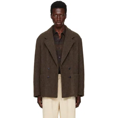 Lemaire Brown Short Double-breasted Coat In Animal Print