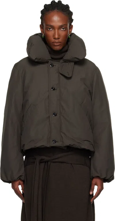Lemaire Brown Short Puffer Blouson Down Jacket In Gray
