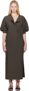 Lemaire Brown Short Sleeve Twisted Midi Dress In Gray
