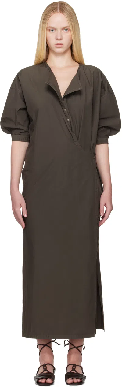 Lemaire Brown Short Sleeve Twisted Midi Dress