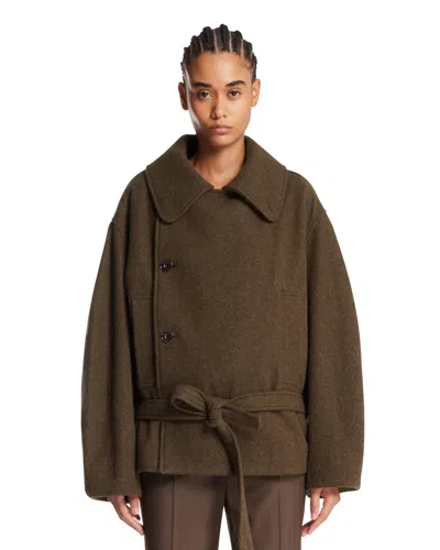 Lemaire Brown Short Wrap Coat In Brown Marrone   #3d322d