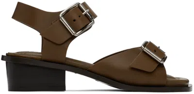Lemaire Brown Square 35 Heeled Sandals In Br501 Dark Tobacco