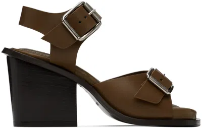 Lemaire Brown Square 80 Heeled Sandals In Br501 Dark Tobacco