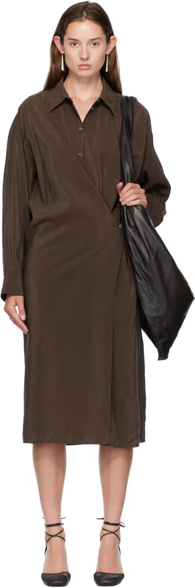 Lemaire Brown Straight Collar Twisted Midi Dress